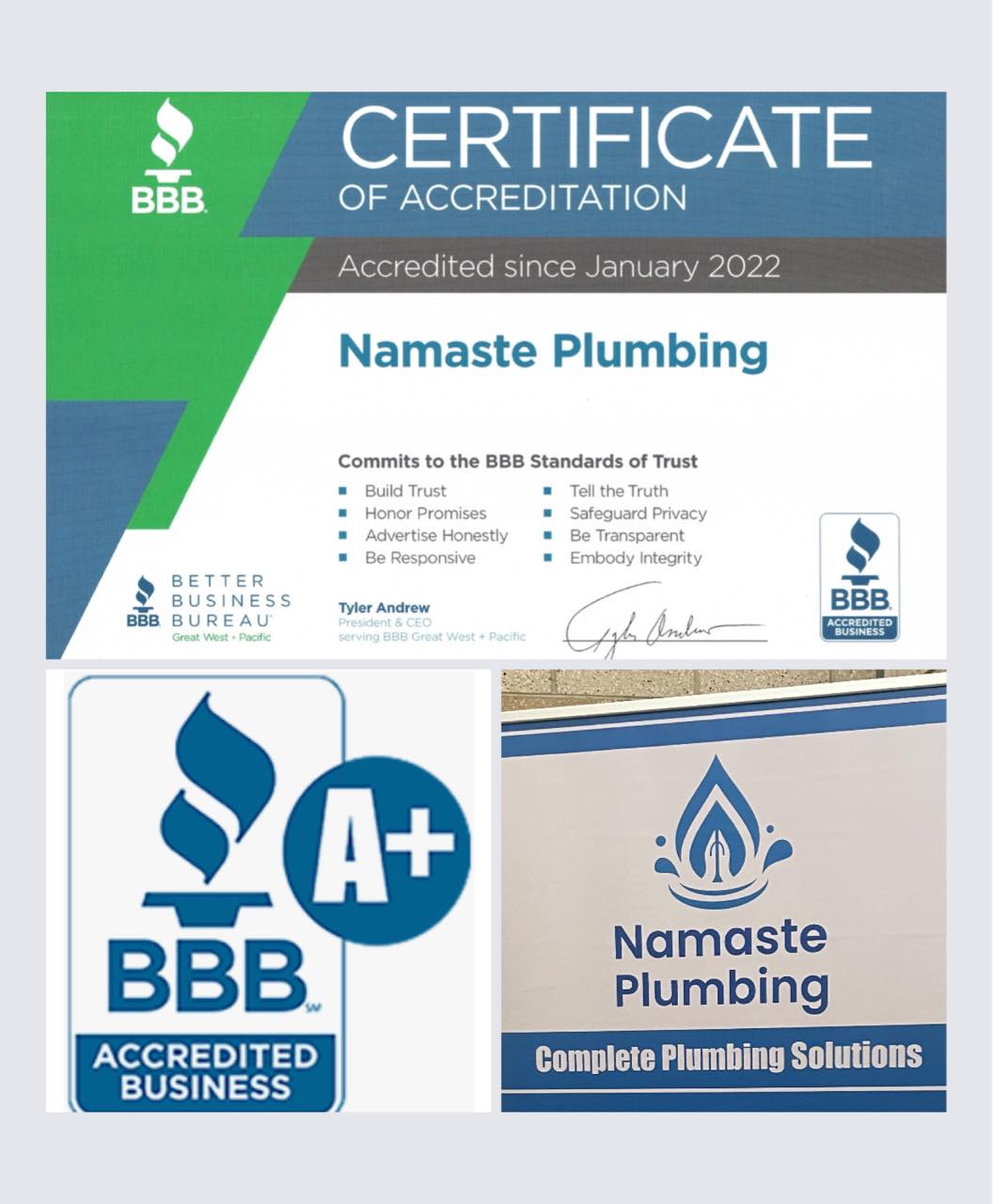 plumbing certificate of namaste plumbing